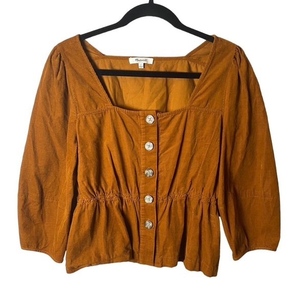 Madewell Corduroy Button-Front Peplum Top MA874 - Picture 4 of 9